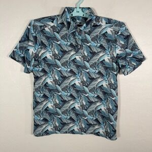 Tommy Bahama Polo Shirt Mens Small Blue Island Zone Hawaiian Floral Beach